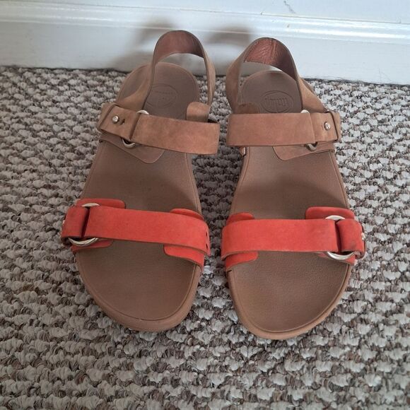 Fitflop Sandals Women's 10 Suede Tan Orange Via Bar Comfort Summer Beachy - Picture 1 of 13